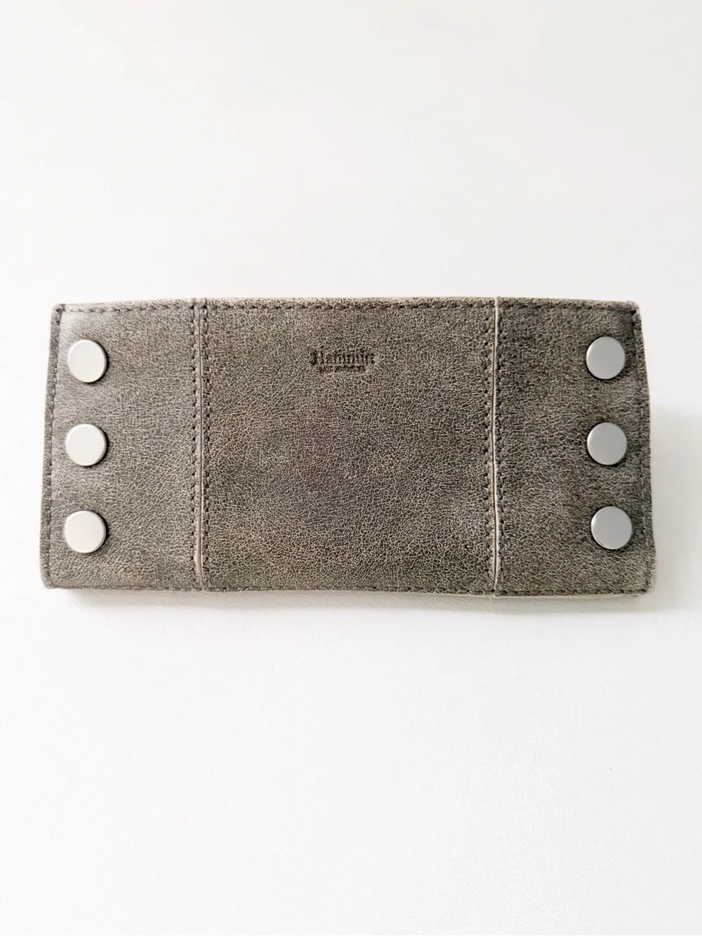 Hammitt 110 North Leather Wallet Taupe Pewter Silver Studded Minimalist Designer
